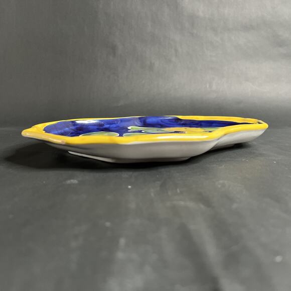 Ceramica Artistica Italy Handled Cake Plate – Lemons on Blue with Yellow Trim - Picture 6 of 8